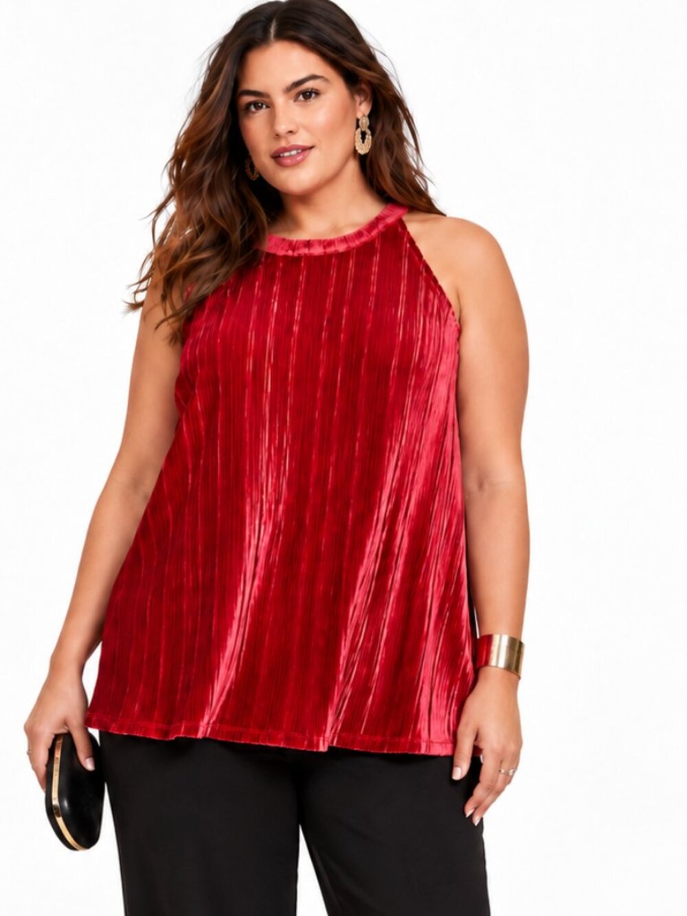 Torrid Velvet Pleated Goddess Halter Tank Jester Red Size 0 L 12 NWT